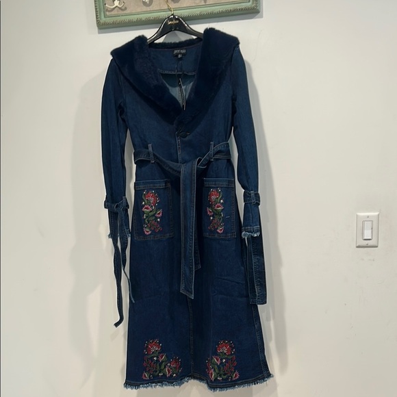 Current Mood Embroidered Denim Long Coat Dress - Picture 6 of 6